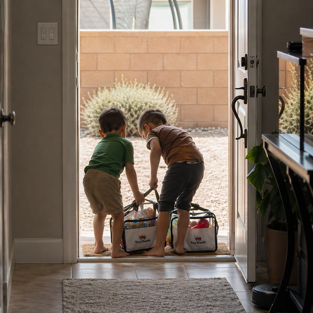 ToyDash bags being delivered to a family's door