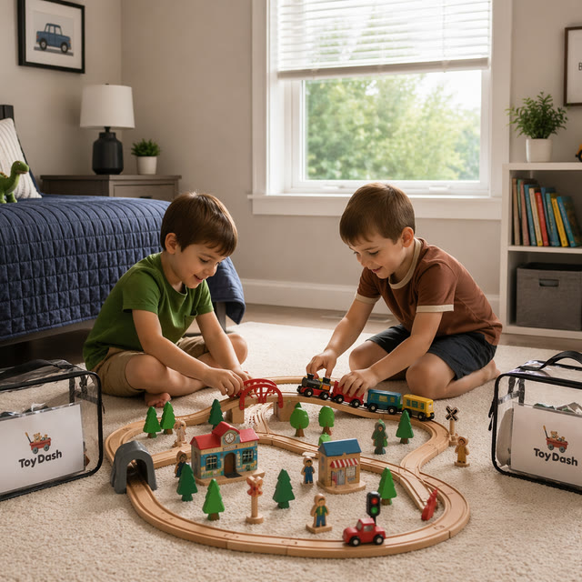 Two kids playing with ToyDash toys